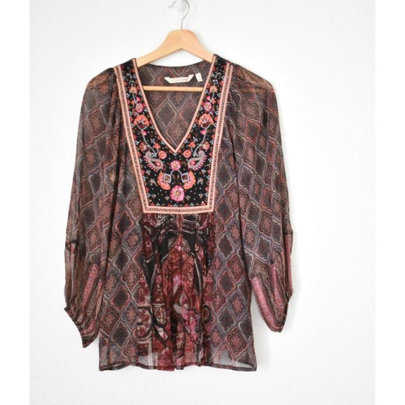 Soft Surroundings Mosaic Boho Embroidered & Beaded Blouse - Picture 2 of 12